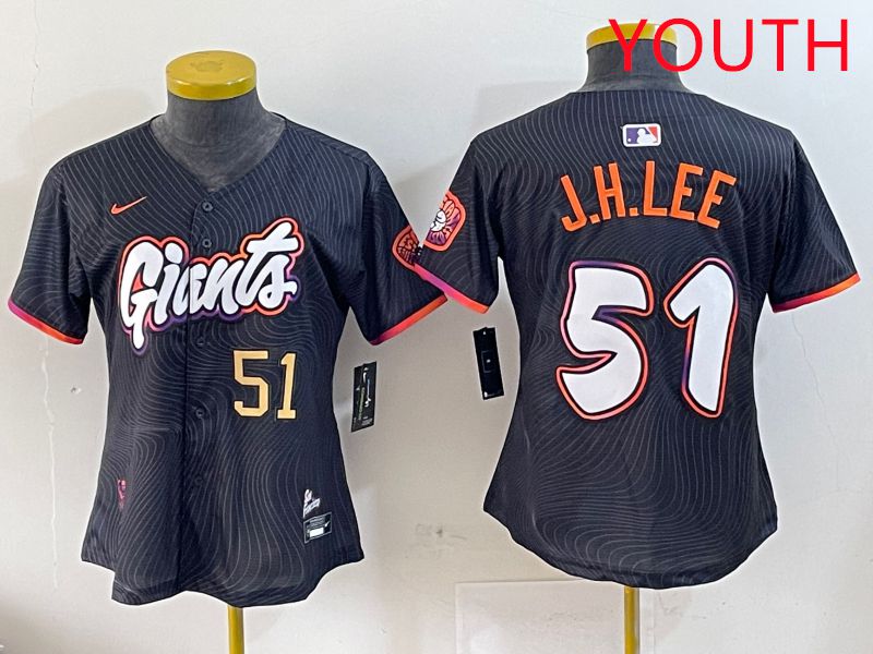 Youth San Francisco Giants #51 J.H.Lee Black Joint Name Nike 2025 MLB Jersey style 2